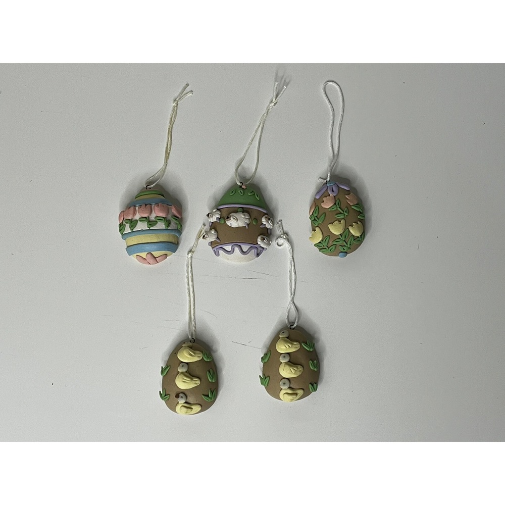 Hand Crafted For Silvestri Hanging Easter Ornament Clay Eggs Lot of 5
